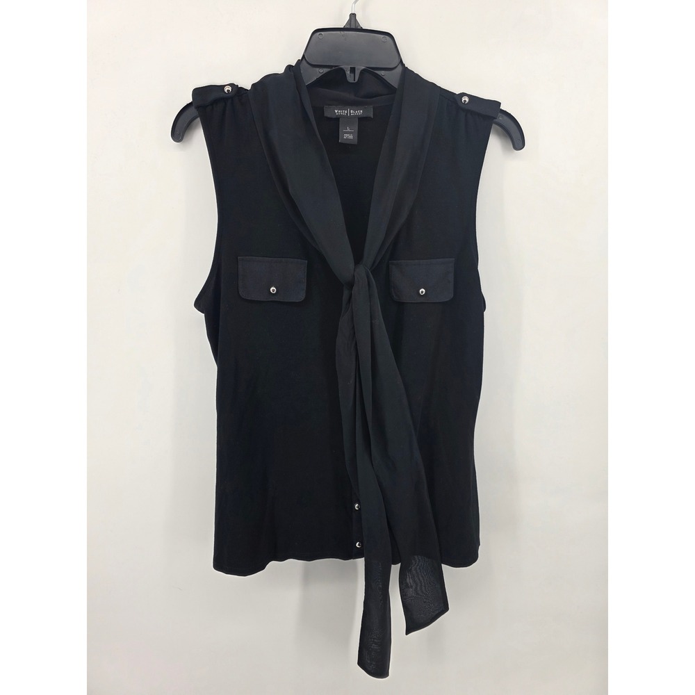 White House Black Market Tie Neck Sleeveless Blouse Black L